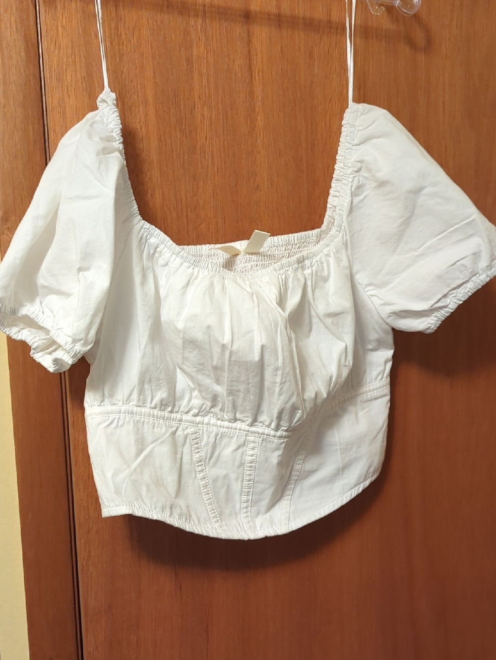 White Square Neck Puff Sleeve Crop Top